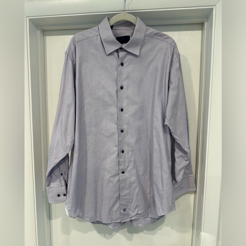David Donahue Light Blue Micro-Pattern Dress Shirt